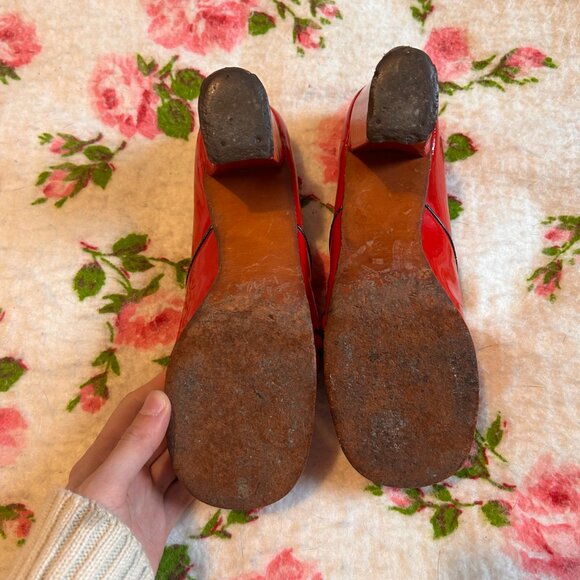 1940s PIN UP Real Patent Leather bright red leather sole Platform cuban heels fr - Picture 11 of 16